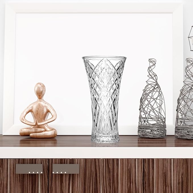CS Crystal Vase 12-inch high, Rhombus Design, for Flowers & Decor. Lovely Nice Shiny Piece. Perfect as a Gift, Suitable for All Occasions.