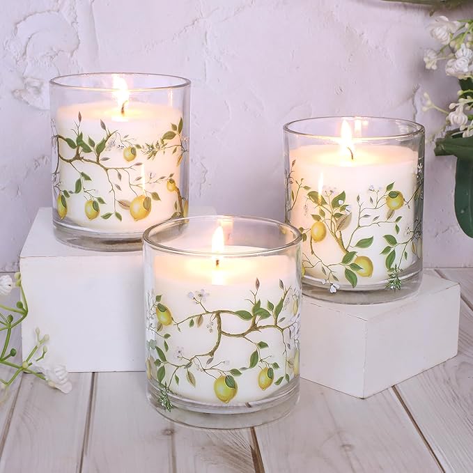 3 Pack Scented Candles Lemon Fragrance Soy Wax Glass Jar Candle Long Burn Time Birthday Candle Gift Set Stress Relief Aromatherapy Candles for Home Scented Christmas House Warming Decoration