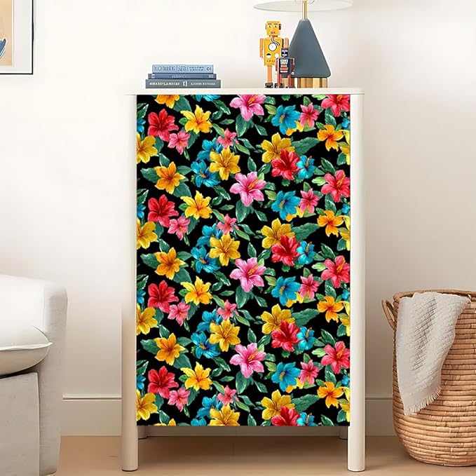 Removable Peel and Stick Wall Stickers 39.37x15.75 Inch Tropical Floral Red Pink Yellow Blue Hibiscus Blossoms Vibrant Modern for Bedroom Living Room Home Spaces Decor