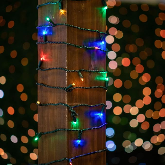 Novelty Lights 25 Feet 50 LED True Twinkle Multicolor Outdoor Christmas String, 100% Twinkle 5mm LED Lights on Green Wire, Commercial Grade UL Listed, Connectable End to End