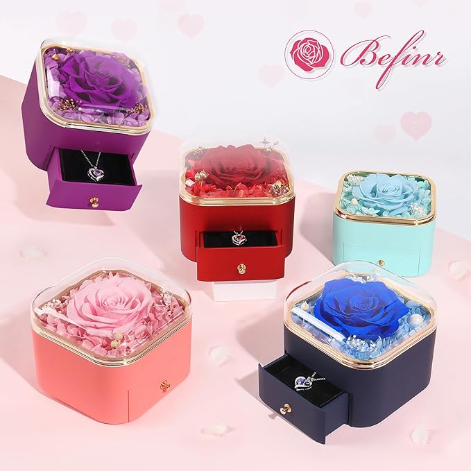 Beferr Birthday Gifts for Women Preserved Real Rose with Necklace Eternal Roses Forever Flowers for Delivery Prime Christmas Day Gifts for Mom Grandma Wife Sister Her from Daughter