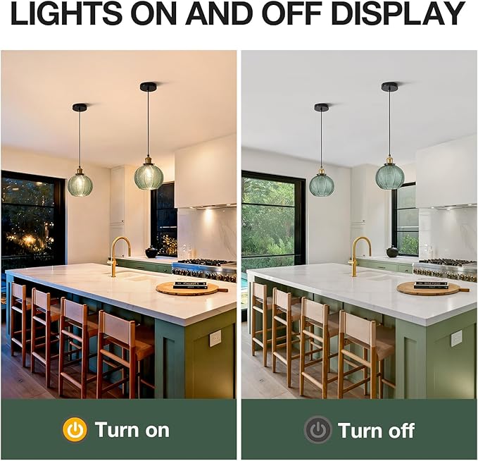7.8in Vintage Pendant Light 1- Light Kitchen Sink Pendant Lights with Green Hand Blown Glass Small Hanging Lamp for Kitchen Island Dining Room Bedroom Bathroom Hallway E26