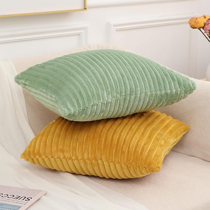 Simmore Decorative Christmas Throw Pillow Covers 16x16 Set of 2, Soft Natural Plush Flannel Double-Sided Fluffy Couch Pillow Covers for Sofa Living Room, Sage Green
