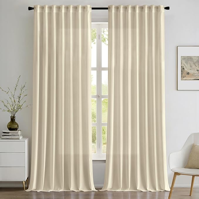 EMEMA Non-See-Through Sheer Curtains, Privacy Light Filtering 108 Inch Semi Sheer Curtains for Bedroom Living Room, Window Drapes That Let Light in, 52x108 Inch, 2 Panel, Cream