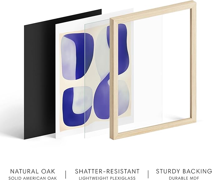 HAUS AND HUES Modern Abstract Wall Art - Blue and Green Living Room Art, Modern Artwork for Walls, Minimalist Picture for Living Room(Blue Tribal Shapes 2, Beige Frame, 11x14)