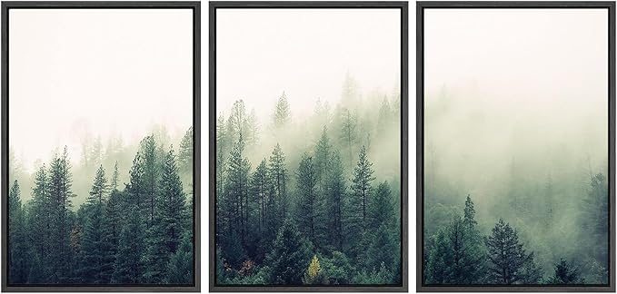 SIGNWIN 3 Piece Framed Canvas Wall Art Foggy Mountains Canvas Prints Home Artwork Decoration for Living Room,Bedroom - 24"x36"x3 Panels