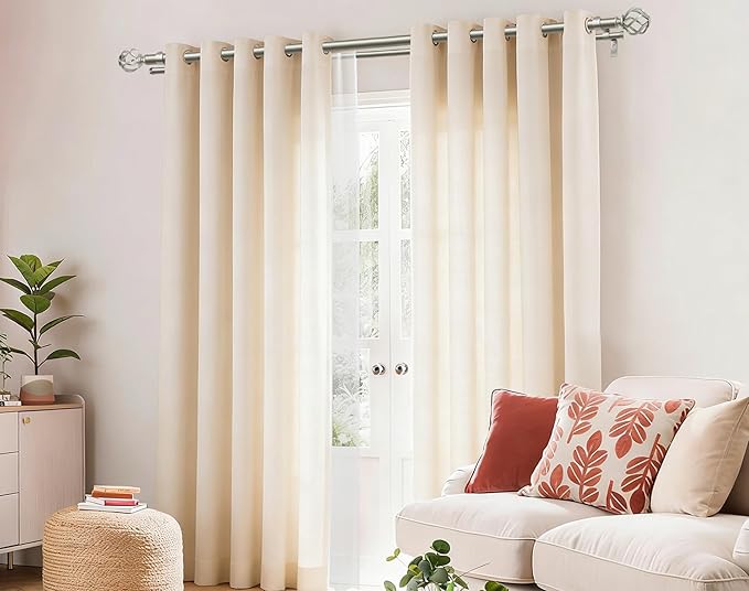 KAMANINA 1 Inch Double Curtain Rods 66 to 120 Inches (5.5-10 Feet) Telescoping Heavy Duty Drapery Rod for Windows 54 to 115 with Twisted Cage Finials, Antique Silver