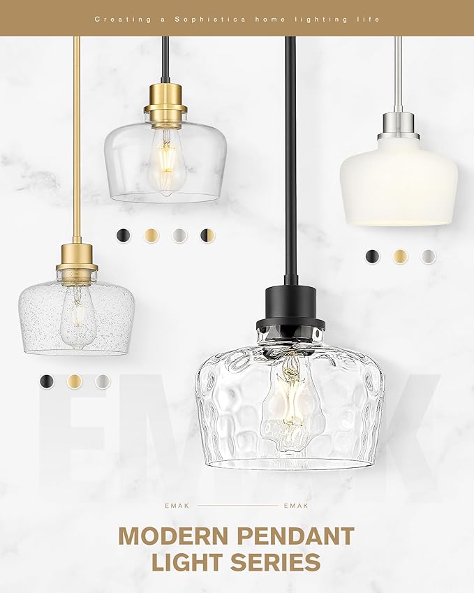Emak 8 Inch Pendant Lights Kitchen Island, 2 Pack Gold Pendant Light Fixtures with Clear Glass Shade, Modern Island Lights for Kitchen, Dining Room, Bathroom, PL122-GD-CG-2PK
