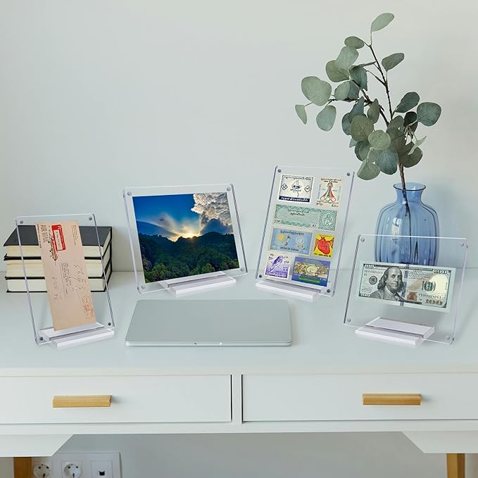 2 Pcs Acrylic Picture Frame 7x5 Inch Picture Floating Display Clear Magnetic Acrylic Frame Double Sided Photo Frame for Desktop Stand (Clear (2 Pack, 5X7)