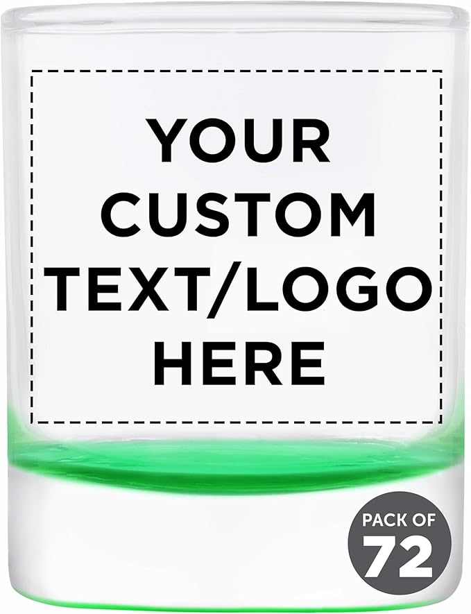 DISCOUNT PROMOS Custom Arc Votive Candle Holders 3 oz. Set of 72, Personalized Bulk Pack - Thick Base, Perfect for Wedding, Anniversary and Party Favors - Green Bottom