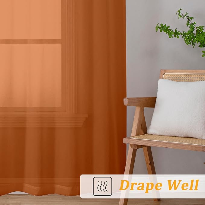 Gwine Sheer Curtains 72 Inches Long 2 Panels for Front Door, Light Filtering Fall Sheer Curtains for Living Room, Lightweight Rod Pocket Window Treatments Drapes, Each 42 Wx72 L, Burnt Orange