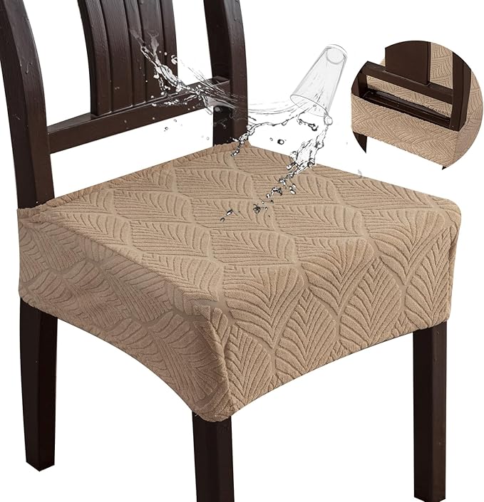 Removable and Washable Seat Covers for Dining Room Chairs Set of 2 - Waterproof Stretch Chair Seat Slipcovers, No Back Covers