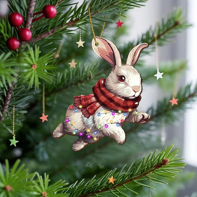 Bunny Christmas Ornament – Cute Rabbit Holiday Tree Decoration with Lights, Farmhouse Winter Keepsake Gift for Animal Lovers 2025