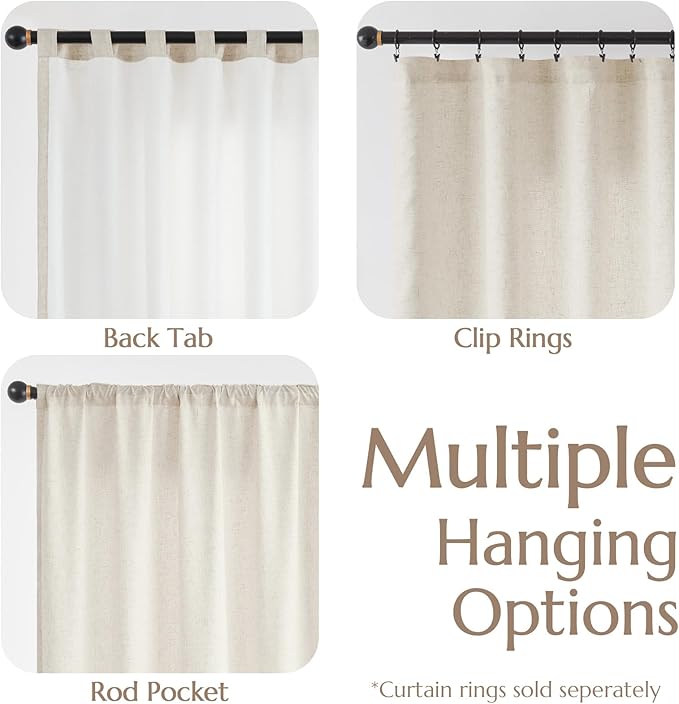 jinchan Linen Curtains with Privacy Lining 108 Inches Length Natural Crude Beige Farmhouse Closet Lined Drapes for Small Narrow Window Bedroom Living Room Bay Window 2 Panels Rod Pocket Back Tab