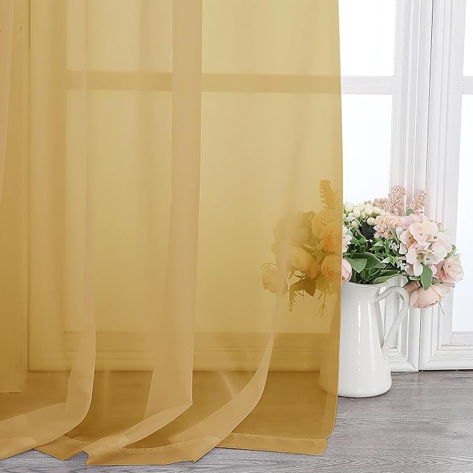 Lecloud Gold Sheer Curtains 78 Inches Long 2 Panels, Breathable Solid Voile Light Filtering Curtain, Lightweight Home Decor Drapes with Rod Pocket for Bedroom Living Room, Each 42" W x 78" L