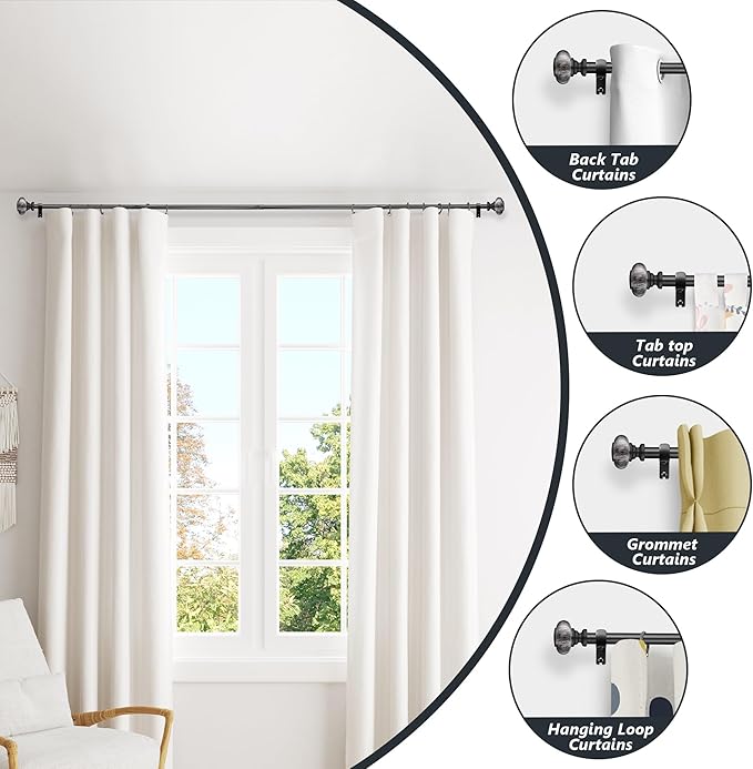 Black Curtain Rods for Windows 48 to 84 Inches,Adjustable 1 Inch Heavy Duty Drapery Curtain Rods with Marbled Finials for Bedroom,Living Room
