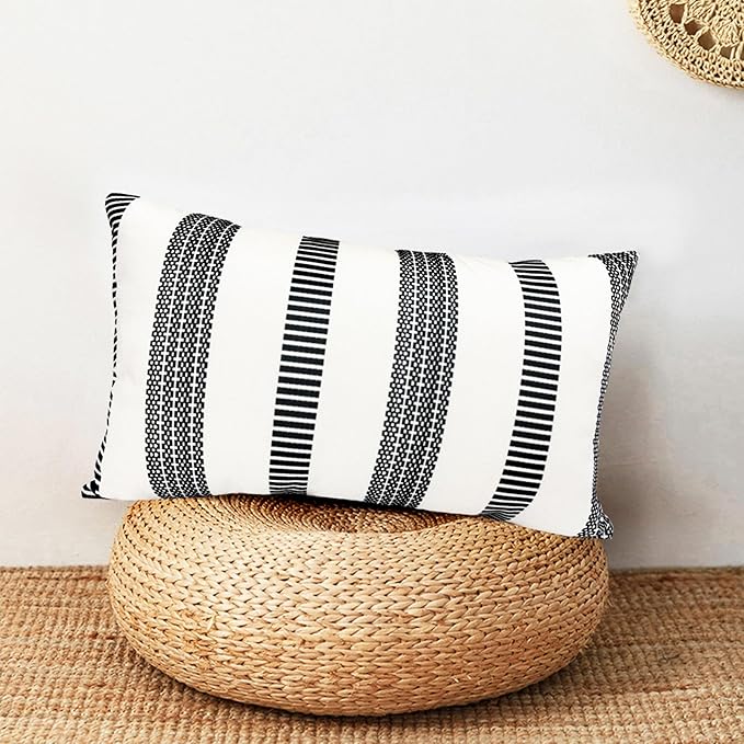 Decorative Throw Pillow Covers Set of 2 Black Boho Striped Pillow Covers 12x20 Inch Throw Pillow Cover Linen Pillowcase Farmhouse Outdoor Pillow Covers for Couch Sofa Bed Living Room