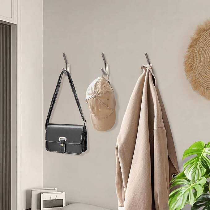 SIAMESE Aluminum Towel Hooks, 4 Pcs Brushed Nickel Coat Hooks, Wall Hooks for Clothes, Jackets, Shower, Robe, Hat, Towel, in Bathroom, Kitchen, Living Room, Bedroom(Brushed Nickel)