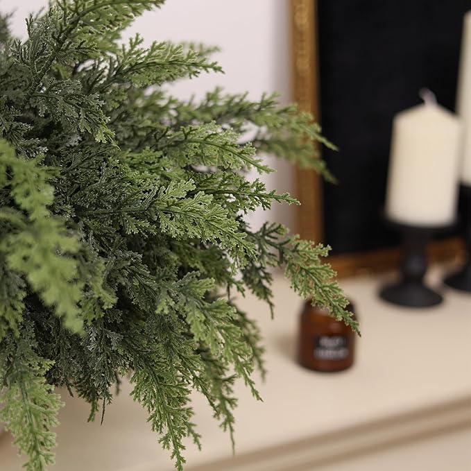 18" Real Touch Cedar Branches -12 Pcs, Artificial Christmas Cedar Branch Realistic Fake Pine Picks Faux Greenery Plants Stem for Vase DIY Crafts Garland Wreath Indoor Outdoor Home Decor