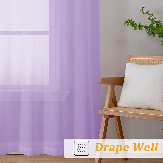 Gwine Lilac Sheer Curtains 72 Inches Long 2 Panels Set for Front Door, Light Filtering Sheer Curtains for Living Room, Lightweight Rod Pocket Window Treatments Drapes, Each 42" Wx72 L