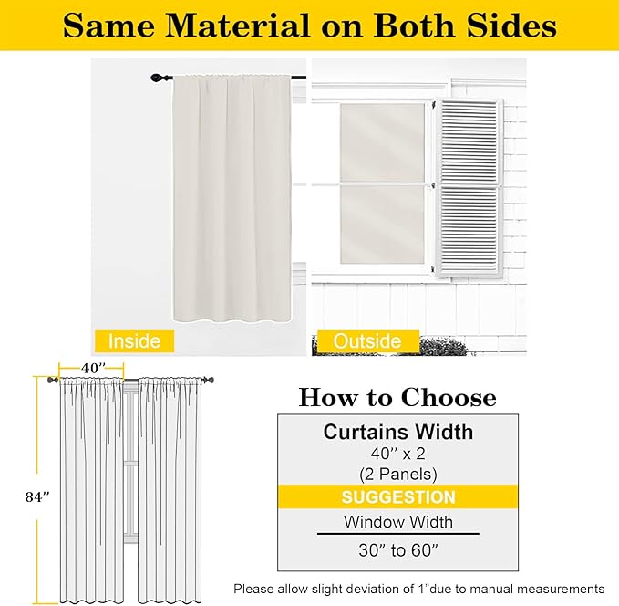 Natural Curtains for Bedroom Living Room 84 Inches Long 2 Panels Set, Soft Solid Light Filtering Thermal Insulated Curtains, Modern Rod Pocket Privacy Drape, Natural, Each 40" Wx84 L