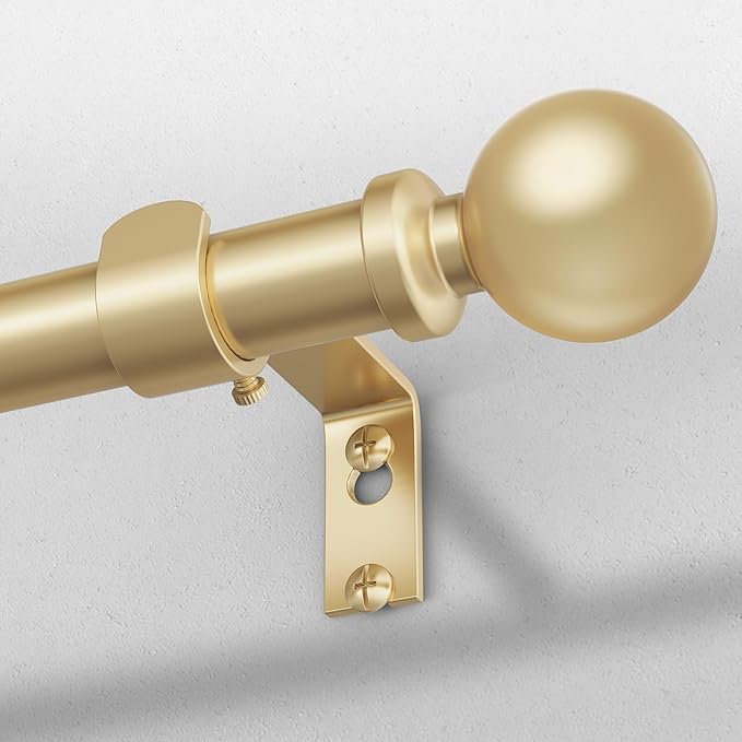 Gold Curtain Rod, 1 Inch Adjustable Heavy Duty Curtain Rods for Windows 30 to 56 Inch, Decorative Modern Window Treatment Rods, Telescopic Splicing Metal Drapery Pole, Easy Installation