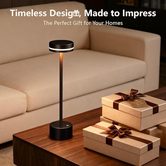 2 Pack Cordless Table Lamp Rechargeable, Touch Desk Lamp - 5000mAh Battery, 3 Color Dimmable Led Light, Small Portable Aluminum Light for Outdoor/Patio/Dining/Tabletop/Bar/Office, Home Decor