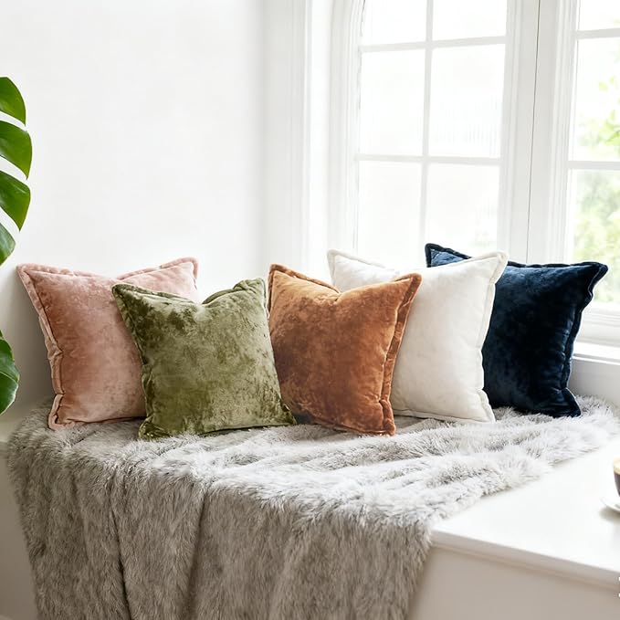 Velvet Pillow Covers 2 Pack Soft 26x26 Pillow Covers Solid Square Euro Shams Decorative Couch Pillow Cases with Wide Border for Sofa Bed Home Decor,White