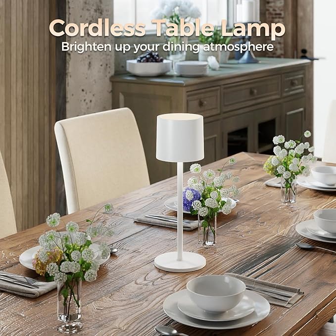 Cordless Table Lamp, Portable LED Desk Lamps, 2 Adjustable Height, 4400mAh Battery Powered Rechargeable Light, 3 Color Stepless Dimming Up,for Restaurant, Bedroom, Outdoor Camping (White)