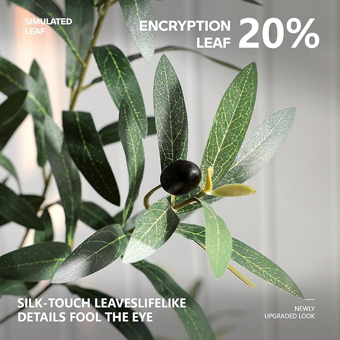 Artificial Olive Tree 8FT Faux Plant Home Decor - Large White Pot with Lifelike Silk Leaves, UV Resistant & No Maintenance - Indoor Outdoor Fake Tree for Modern Office Living Room,VN206