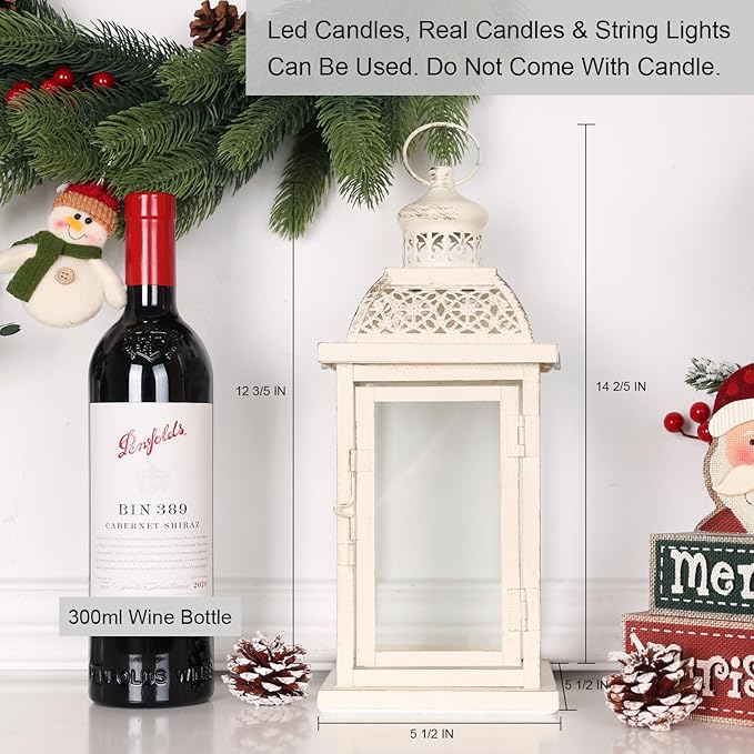 DECORKEY Christmas Lantern Decorative Indoor&Outdoor, 14.4'' Large Metal Candle Lanterns, Vintage Hanging Candle Holders Farmhouse Shelf Wedding Front Porch Patio Decor, Halloween Decorations for Home