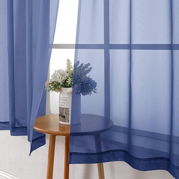 Lecloud Royal Blue Sheer Curtains 63 Inch Length 2 Panels Set, Voile Solid Window Curtains for Bedroom Light Filtering Living Room Curtain Drapes with Rod Pocket, Each Panel 42 X 63 Inch