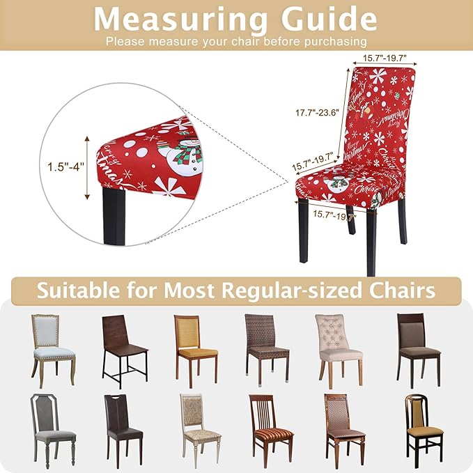 SearchI Christmas Chair Covers Set of 4, Stretch Xmas Kitchen Chair Cover Removable Washable Holiday Parsons Chair Slipcovers for Dining Room, Christmas Decoration, Ceremony(Snowman+Snowflake)