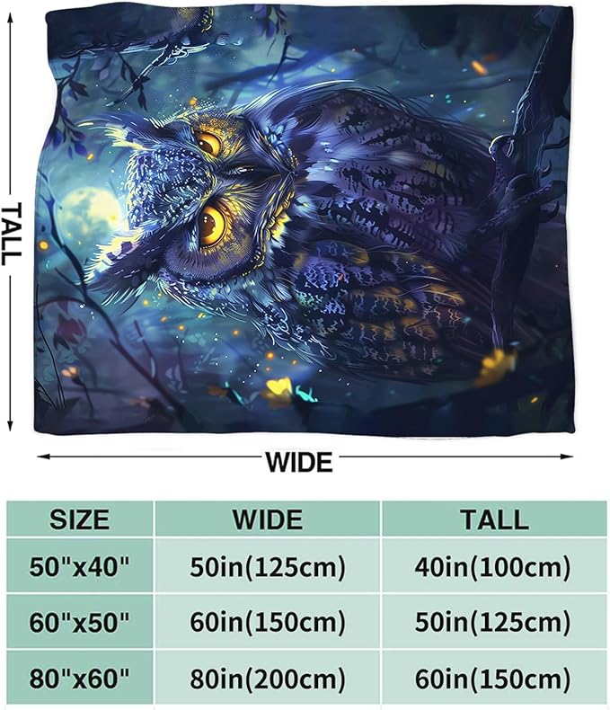 Tijuboni Owl Throw Blanket Owl Gifts for Girls Boys Women Men Kids Adults Soft Flannel Fleece Blanket for Couch Sofa Bed Home Decor 50"x60"