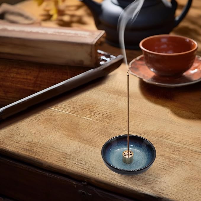 Ceramic Incense Burner Holder for Sticks, Handmade Incense Cone Holder for Coil, Sage Cones, Ash Catcher, Smudge Bowl for Yoga Meditation Room Décor