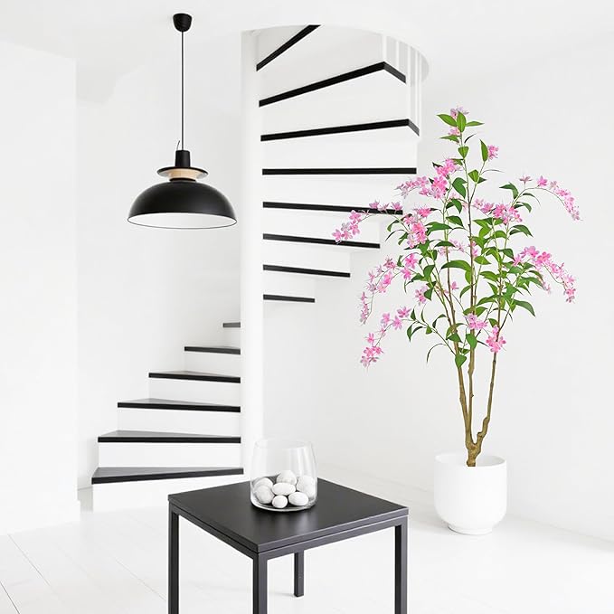 Artificial Jasmine Tree 6ft Black Flower Pot Fake Trees, Lifelike Artificial Trees with Natural - Looking Blooms, Perfect for Any Space
