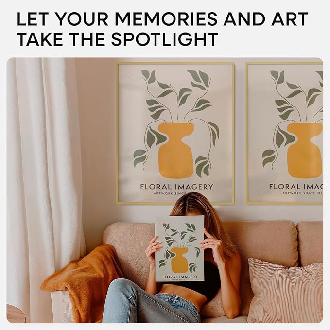 Homeforia 20x24 Picture Frame Gold, High End Metal 24x20 Frames for Wall, 20x24 Gold Frame Matted to 16x20 Print, 20 x 24 Poster Large Frame with Mat 16 by 20 Photo, Tempered Glass, Wall Kit, Set of 3