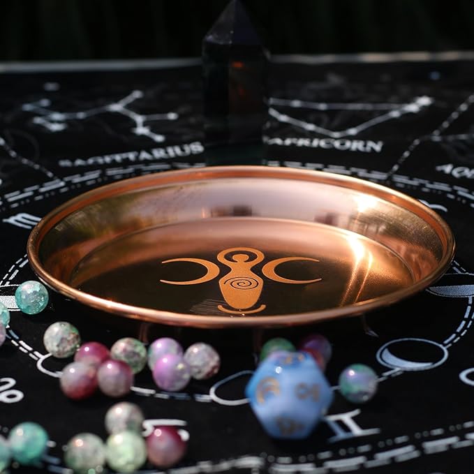 Copper Offering Bowl Ritual Plate Great for Altar,Incense Burner, smudging Bowl, Offering Dish,Candle Trays, Ash Catcher,Jewelry Dish (Goddess of Fertility)