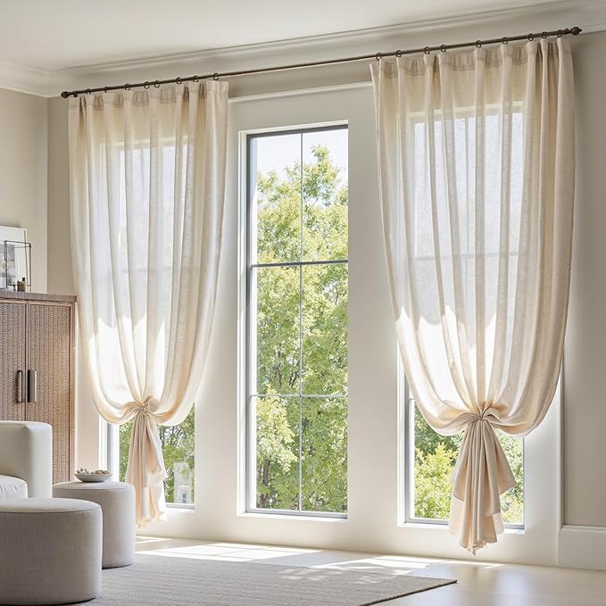 jinchan Extra Long Linen Blend Curtain 108 Inches Long 1 Panel for Sliding Door, Light Filtering 100 Inches Extra Wide Patio Door Natural Drape with Rod Pocket Back Tab (100W x 108L, Ecru)
