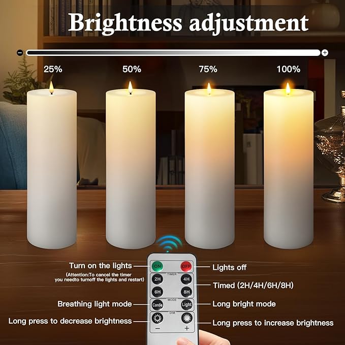 14" x 4" Large Outdoor Candles, Waterproof Flickering LED Flameless Candles with Timer, Battery Operated Candles with Remote Control Realistic Fake Pillar for Patio Porch Lanterns, White 1 Pack