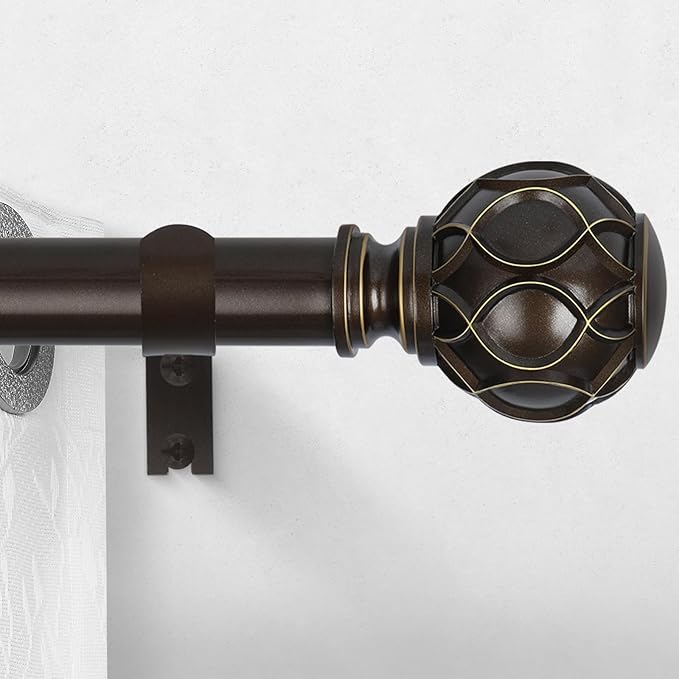 Bronze Curtain Rods for Windows:Farmhouse Boho Decorative Curtain Rod for Bedroom Living Room,Heavy Duty Adjustable Rustic Drapery Rods Set with Vintage Coastal Finials,Antique Bronze 18-45"