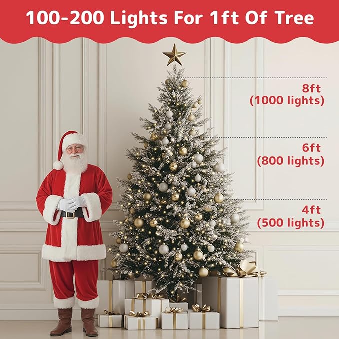 PREXTEX 200 Count Clear Christmas Tree Lights - 40 ft Warm Incandescent String Lights with Green Wire - Indoor and Outdoor Mini Light for Christmas, Holiday Decorations, Trees, Fences, Patios and More