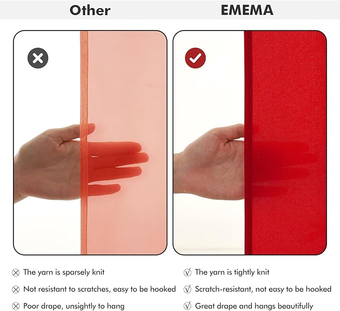 EMEMA Non-See-Through Sheer Curtains 72 Inches Long, Light Filtering Semi Privacy Sheer Curtains for Living Room Bedroom, Window Drapes That Let Light in, 52x72 Inch, 2 Panels, Red