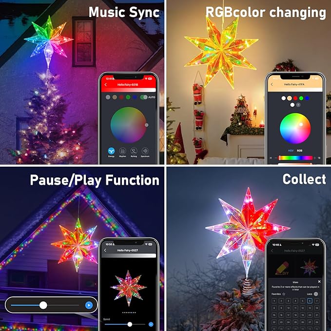 Smart Christmas Tree Topper, 15.5 Inch 3D Holographic Bethlehem Star Tree Topper, App and Remote Control, RGB Color Changing, Music Sync, Dimmable for Xmas Tree Home Party Decor