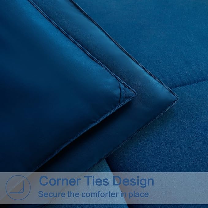 EASELAND King Size Down Alternative Comforter - Quilted Duvet Insert for All Seasons, Soft Lightweight with Corner Tabs, Summer Winter Warm Bedding, Navy 90x102 Inches