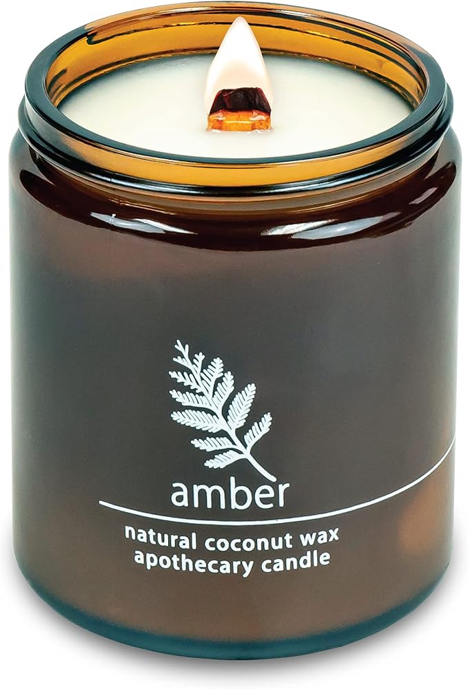 Hemlock Park Crackling Wood Wick Candle Handcrafted with Natural Coconut Wax (Standard 8 oz, Amber)