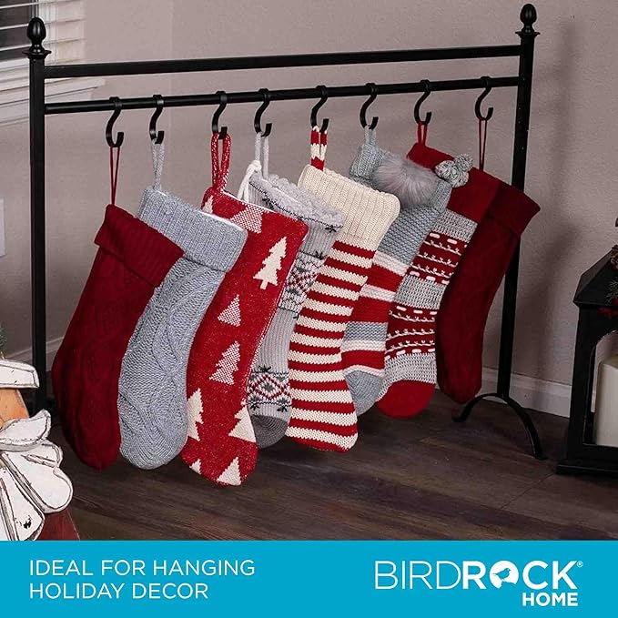 BIRDROCK HOME 8 Hook Christmas Stocking Holder Stand - Modern Holiday Decoration Holder - Black Freestanding Decor Hanger - Heavy Duty