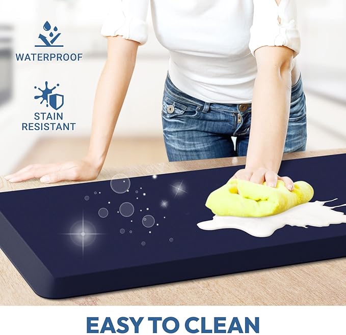 4/5 Inch Thick Kitchen Mat - Cushioned Anti Fatigue Mats for Kitchen Floor - Easy to Clean, Waterproof, Non-Slip Kitchen Rug for Sink, Office, Kitchen (17''x60'' Blue)