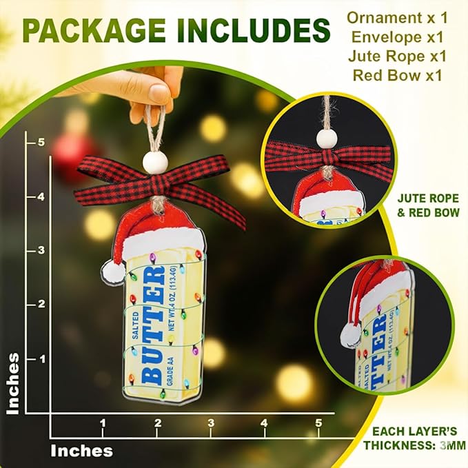 Stick of Butter Ornament - Butter Ornaments for Christmas Tree - Butters Gifts for Food Lovers, Women - Kitchen Themed Christmas Ornaments - 2 Sides Printed Acrylic Ornament Home Decor 2025