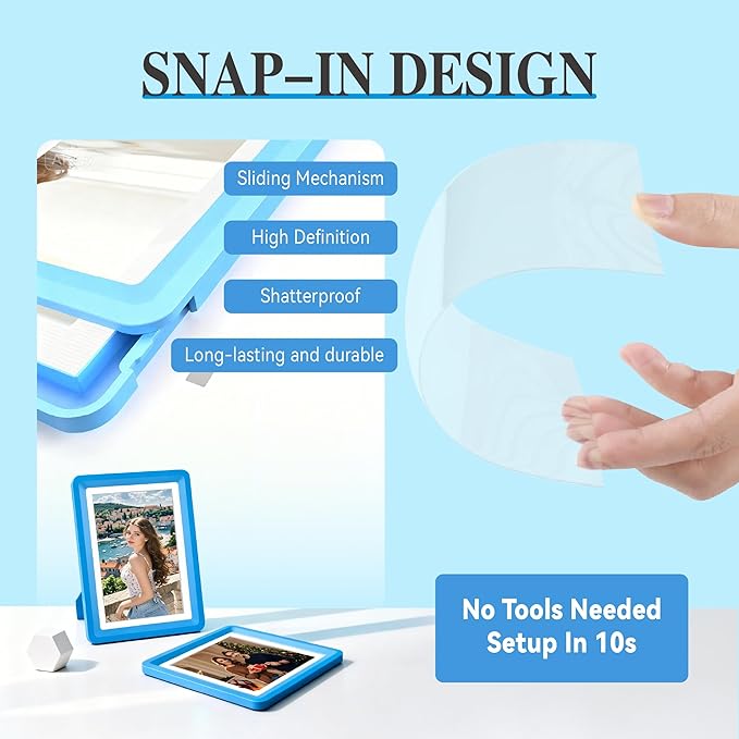Blue 5x7 Picture Frame with Acrylic Front, ABS Frame for 5x7 or 4x6 Photos, Shatterproof UV-Resistant Tabletop Photo Frame, Vertical/Horizontal Display for Home Décor